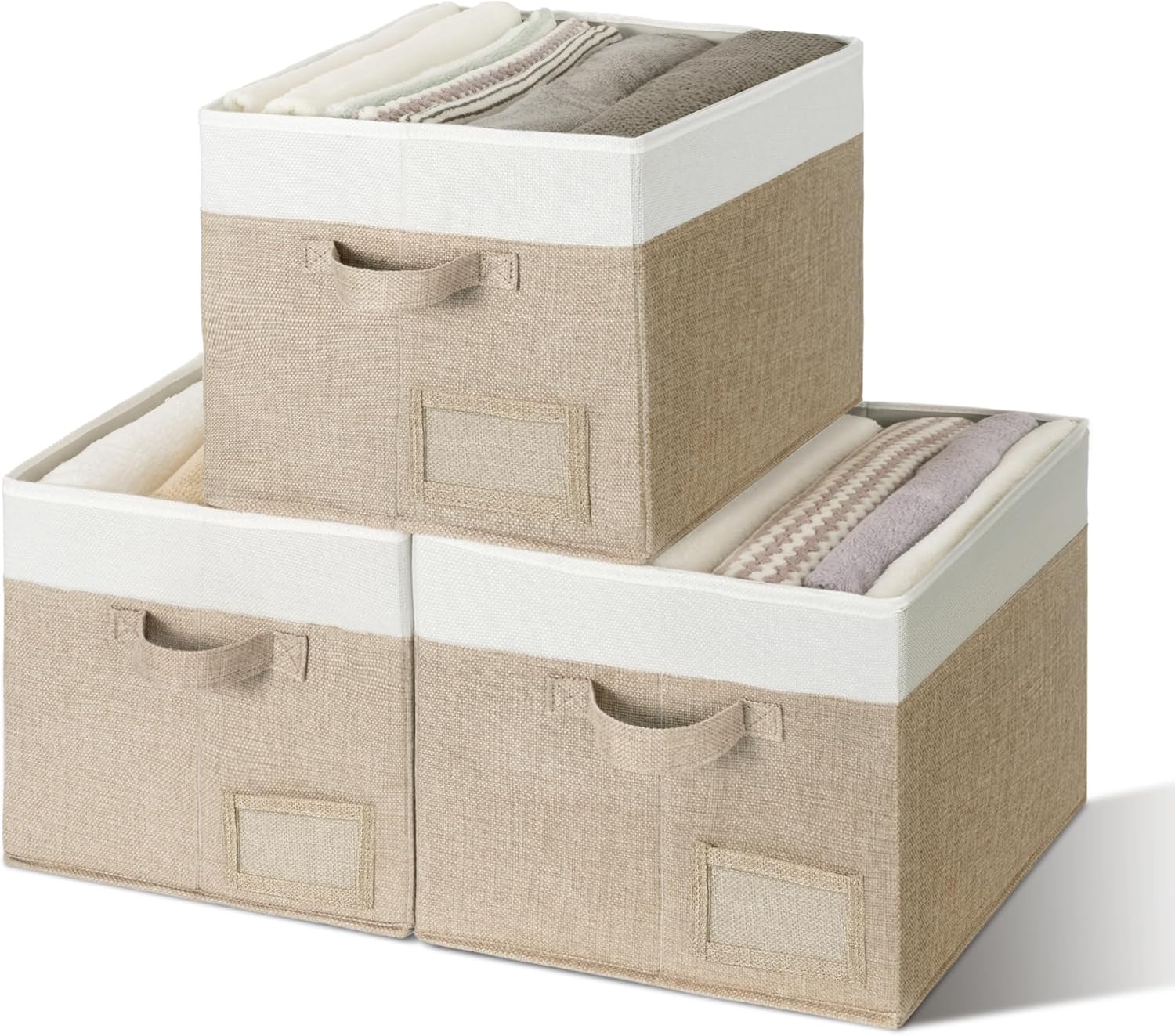 GRANNY SAYS Closet Storage Baskets for Shelves, Large Fabric Storage Bins, Collapsible Clothing Storage and Organization, Decorative Storage Bins, Khaki&Ivory, Extra Large, 3-Pack
