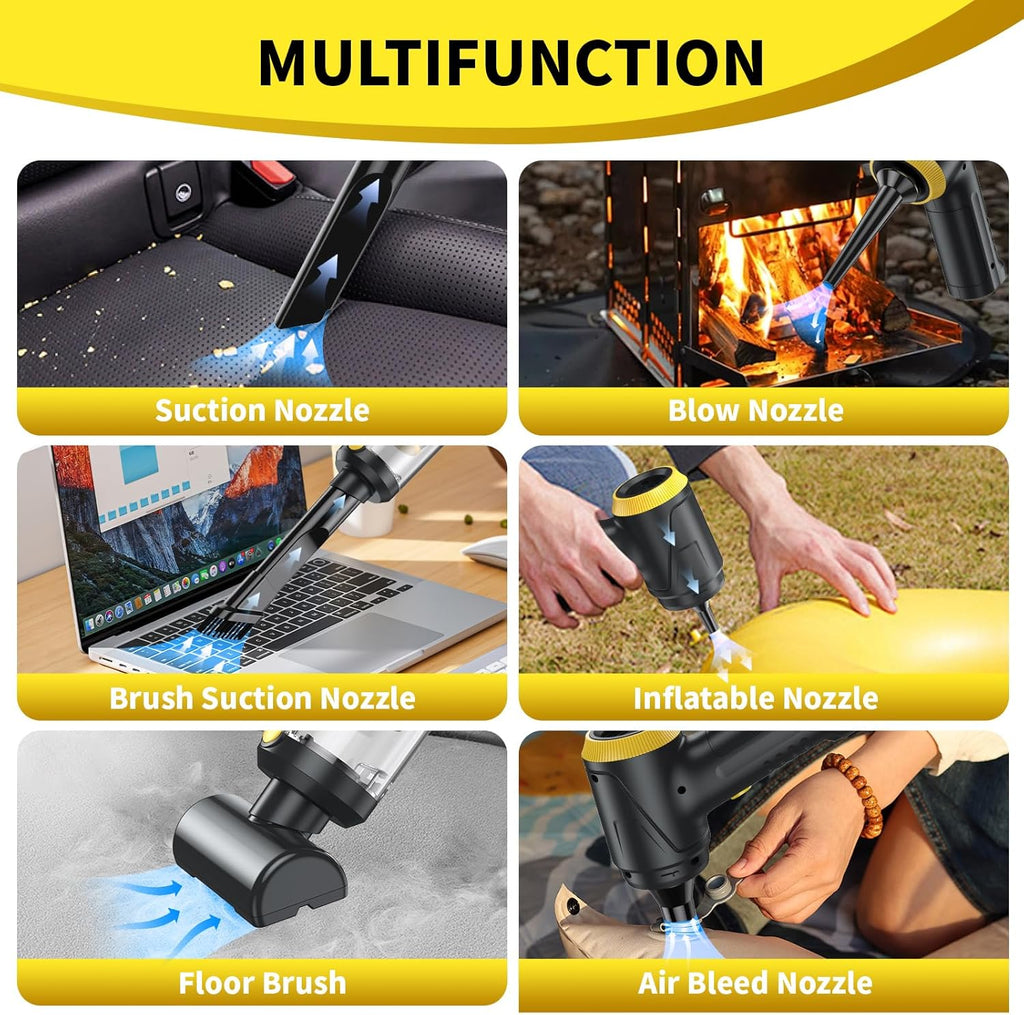 Cordless Handheld Vacuum & Air Duster - 12000Pa Strong Suction, 2 Speeds, Brushless Motor, LED Light, Multi-Nozzles 4-in-1 - Portable for Car, Home, Outdoor, Pet Hair