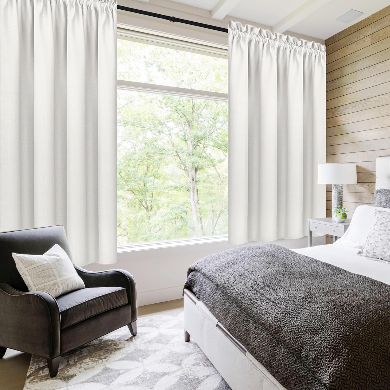 DWCN Blackout Curtains Thermal Insulated, Energy Saving & Noise Reducing Bedroom and Living Room Curtains, Ivory, W 38x L 63 Inch, Set of 2 Rod Pocket Curtain Panels