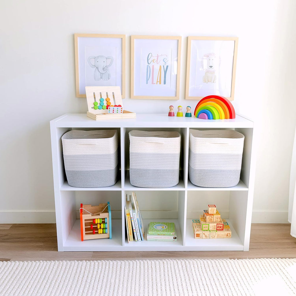 NaturalCozy Storage Cubes 11 Inch Cotton Rope Woven Baskets for Organizing, 3-Pack | Cube Storage Bin | Square Storage Baskets for Shelves Organizer, Classroom, Kids Toy Bins, Closet, Baby Nursery