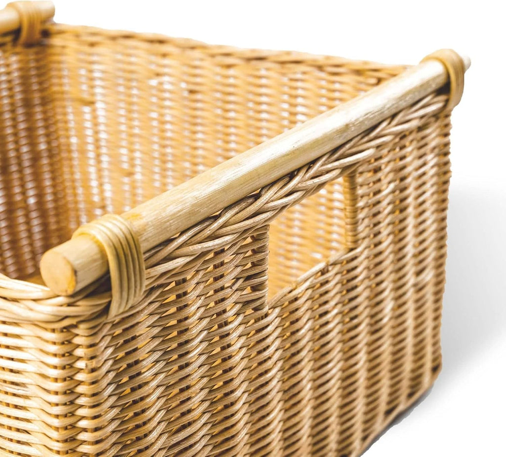 The Basket Lady Deep Pole Handle Wicker Storage Basket, Large, 15 in L x 15.5 in W x 9.5 in H, Sandstone