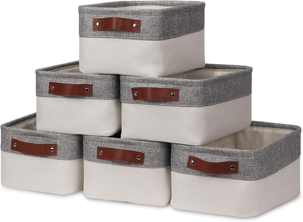 HNZIGE Small Storage Baskets for Organizing(6 Pack) Fabric Storage Baskets for Shelves, Baby Gift Baskets for Empty Closets, Laundry, Nursery, (Gray&White, 11.8" x 7.8" x 5.1")