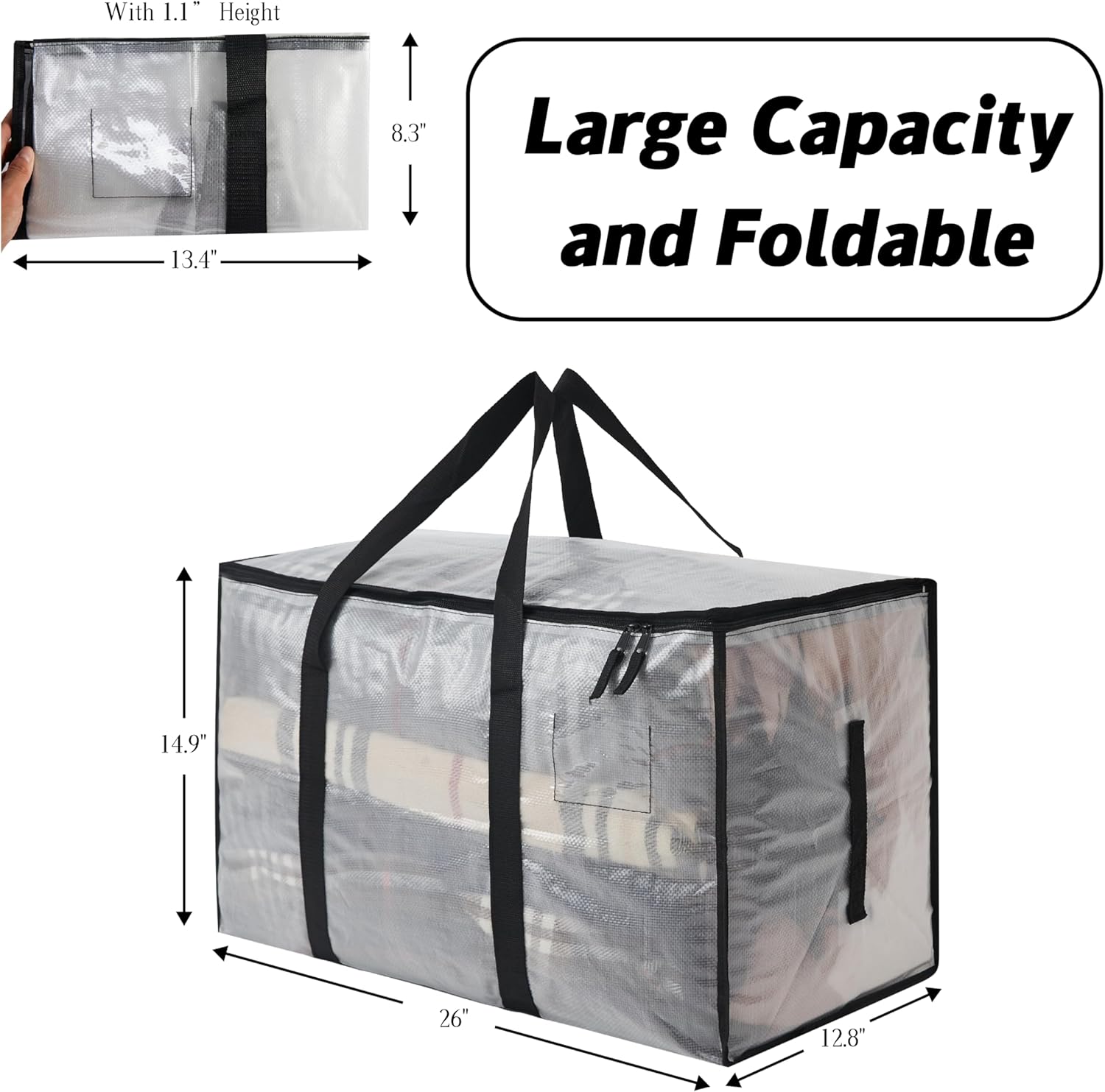 Heavy Duty 93L (24.5 Gallon) Stackable Storage Bins with Fully Openable Lids, Moving Bags Heavy Duty, Clear Plastic Totes for Moving Storage, Home Organization, Closet, Dorm Room. 2 Pack