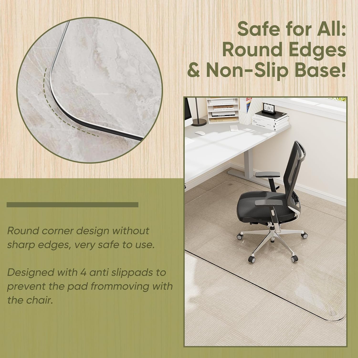 Office Chair Mat for Carpet & Hardwood, Upgraded 29" x 48" Dual Use Tempered Glass Chair Mat for Chair and Footrest Under Desk