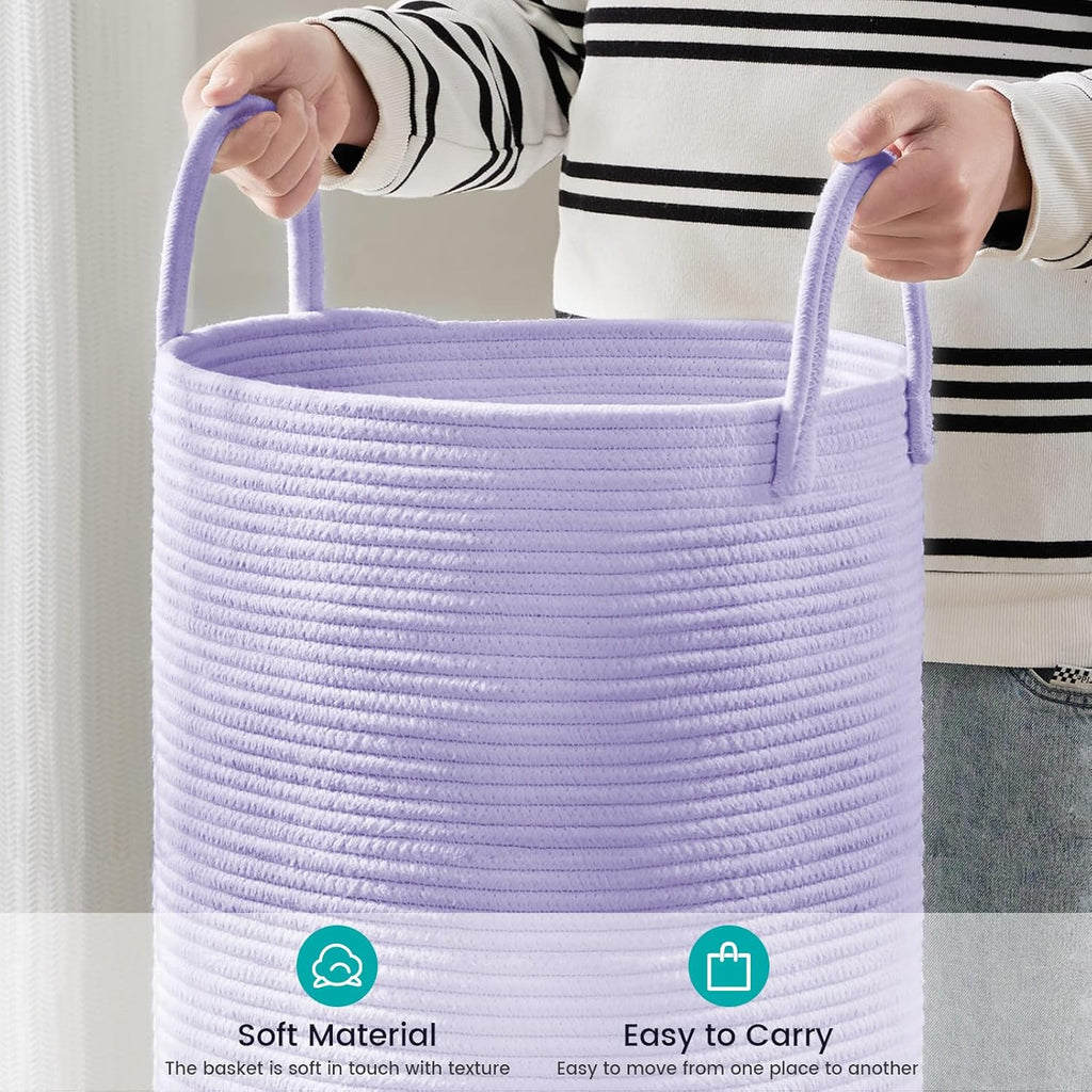 YOUDENOVA Laundry Hamper Basket, Woven 58L Tall Laundry Basket for Blanket Organizer- Clothes Hamper Baby Nursery Hamper for Blanket Storage in Bedroom