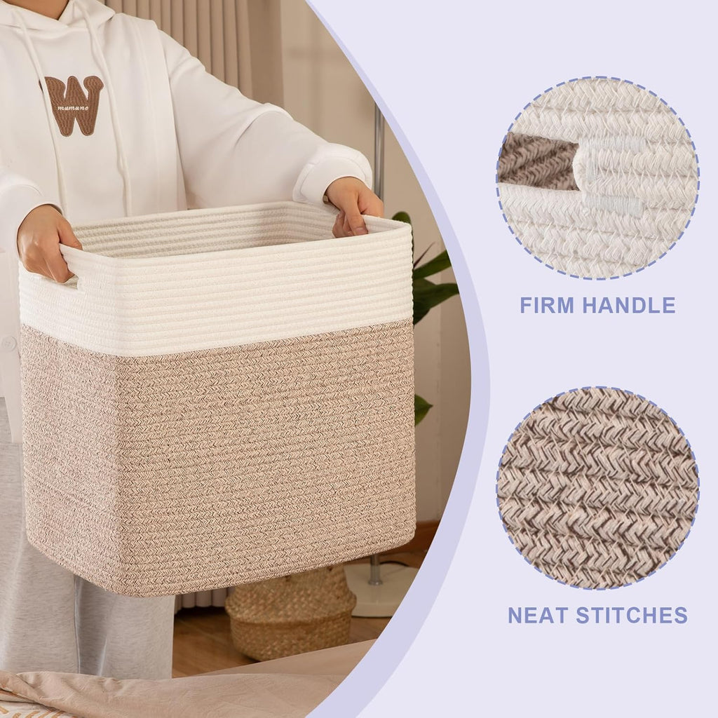 OIAHOMY Storage baskets for Shelf, Large Collapsible Storage Bins, Blanket Basket Living Room, 16.5 x 13 x 15 Inches-Pack of 2-Brown