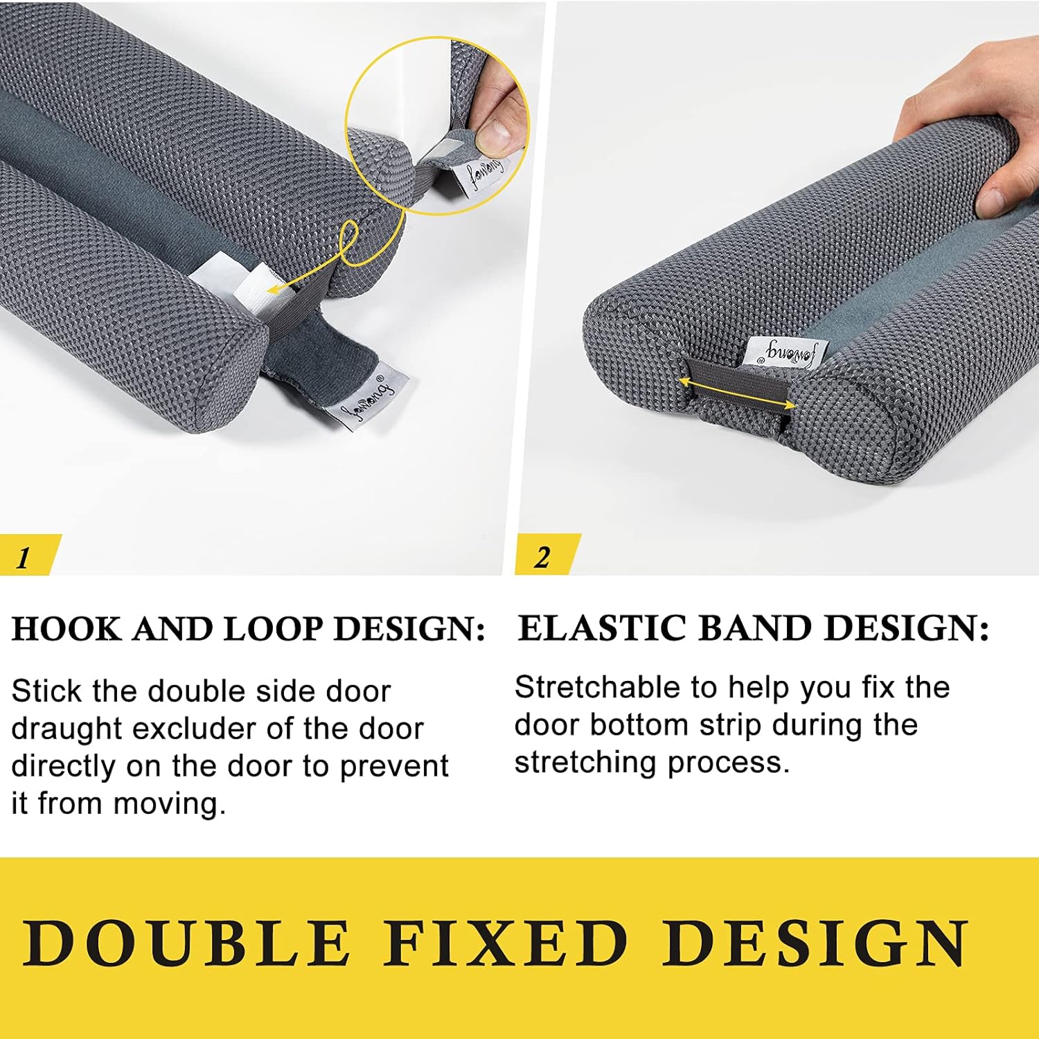 fowong 2 Pack Door Draft Stopper 30" Adjustable Under Door Noise Stopper for Bottom of Doors, Soundproofing Draft Guard, Grey