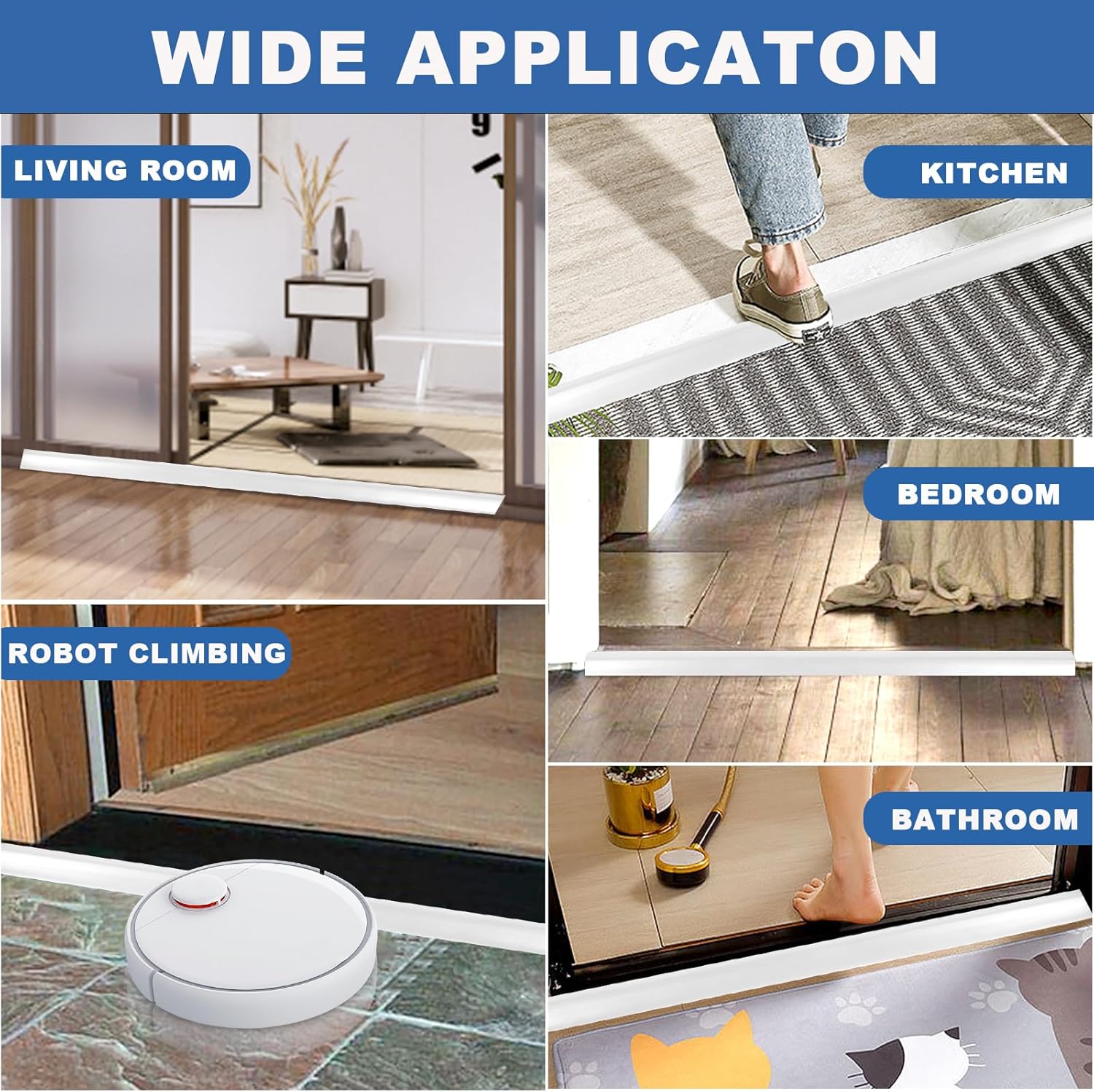 Vinyl Door Threshold Flooring Transition Strip Self Adhesive Carpet Edging Strip for Laminate Doorway Edge Threshold from 2/5" to 3/5" (White, 10 Ft)