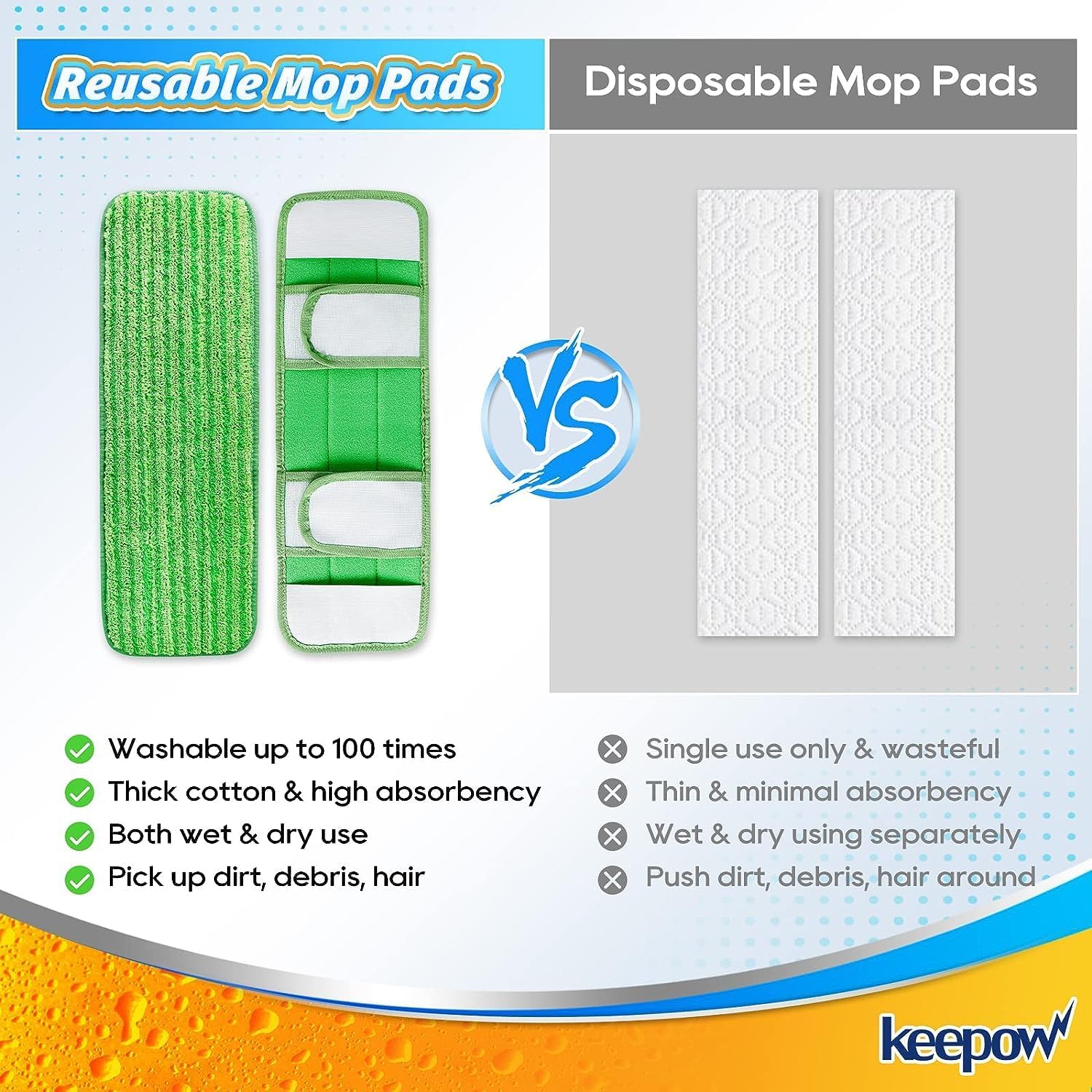 KEEPOW Microfiber Pads for Swiffer XL, Heavy Duty Dry Sweeping Cloths for Swiffer XL Mop, Extra Large Swiffer Dry Pads Refills XL (8 Pack)