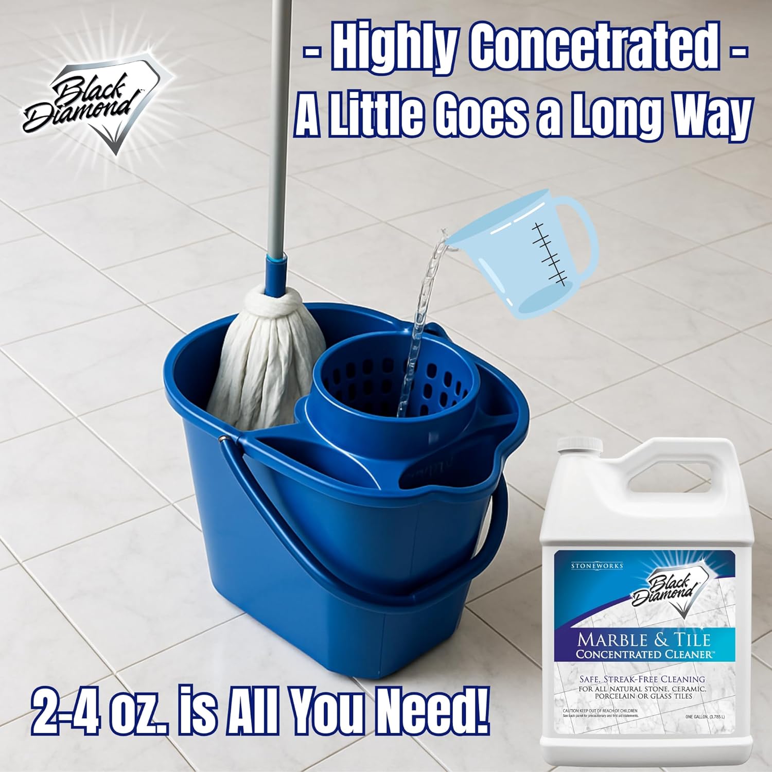 Black Diamond Stoneworks MARBLE & TILE FLOOR CLEANER. Great for Ceramic, Porcelain, Granite, Natural Stone, Vinyl and Brick. No-rinse Concentrate.(1-Gallon)