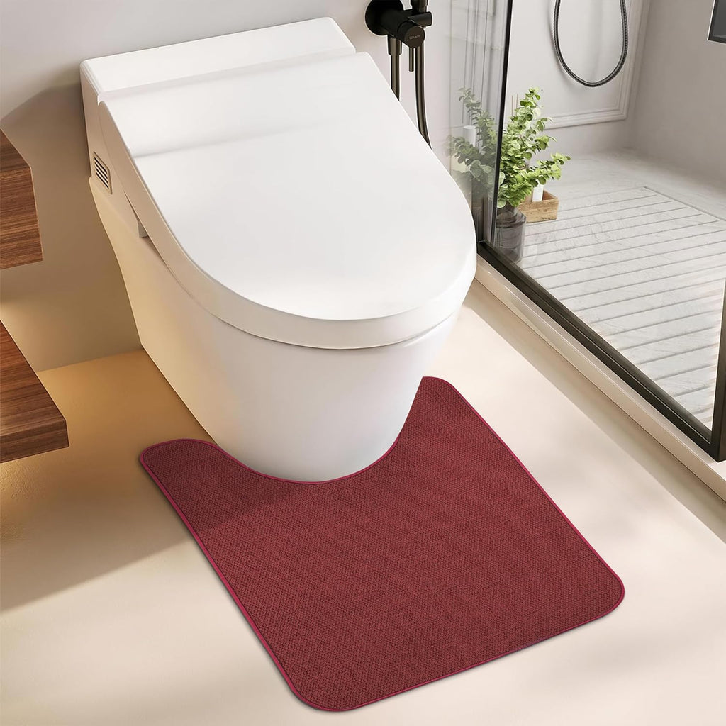 Toilet Rugs U Shaped Bathroom Rug,Machine Washable Non Slip Quick Dry Super Absorbent Ultra Thin Toilet Mats for Bathroom Toilet.Red,1'8"x2'(20x24inch)