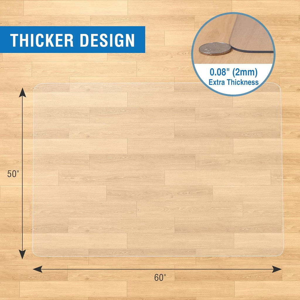 Clear Chair Mat, 60" x 50" Office Chair Mat for Hard Floors, Desk Floor Mat for Gaming, Vinyl Floor Mat for Home Office Kichen Living Room, Clear