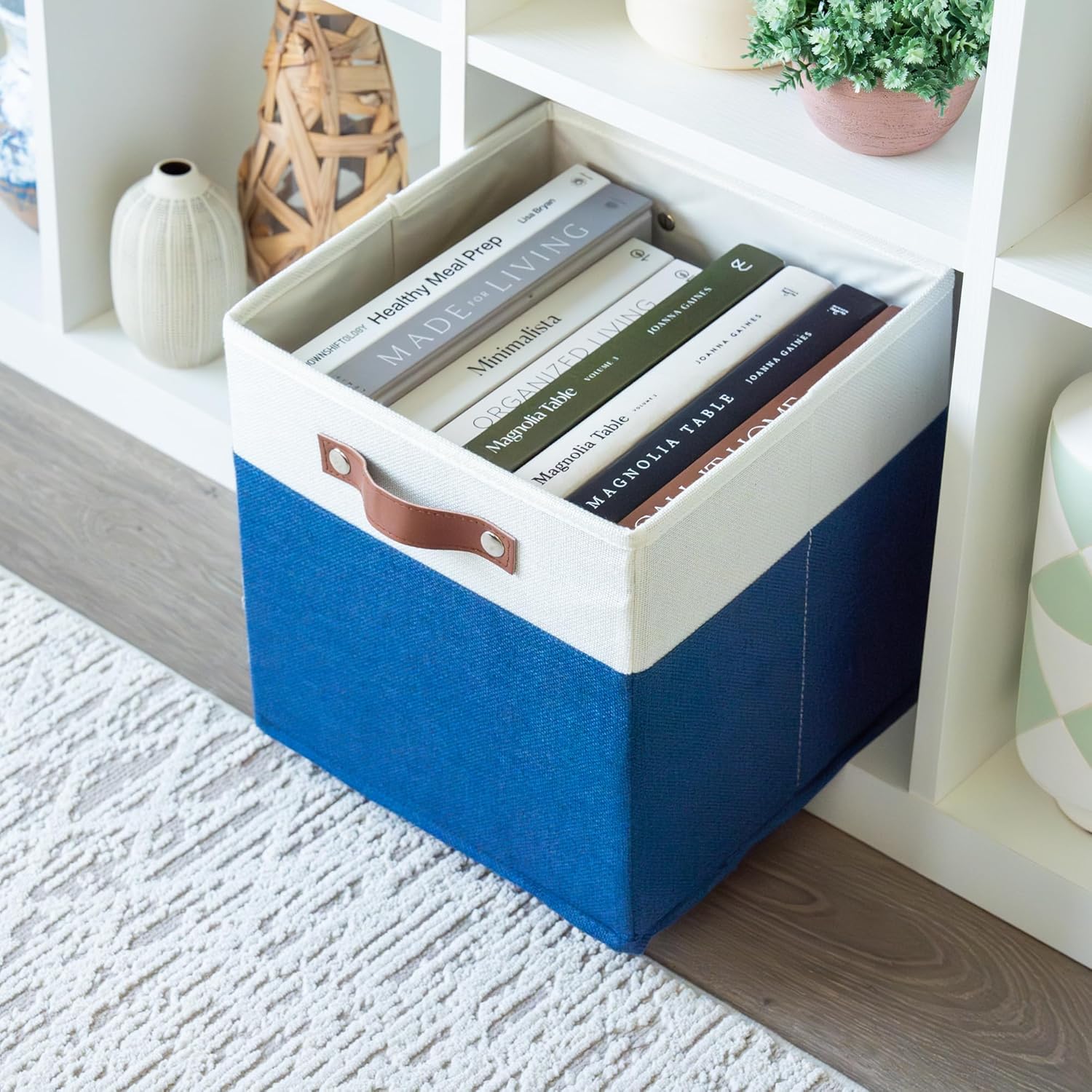 OrganiHaus 11x11 Fabric Cubes Storage Bins Set of 4, Foldable Collapsible Fabric Storage Bins for Organizer, Cubbies Organizer for Kallax, Linen Cube Shelf Baskets, Toy Organizing boxes - Navy Blue