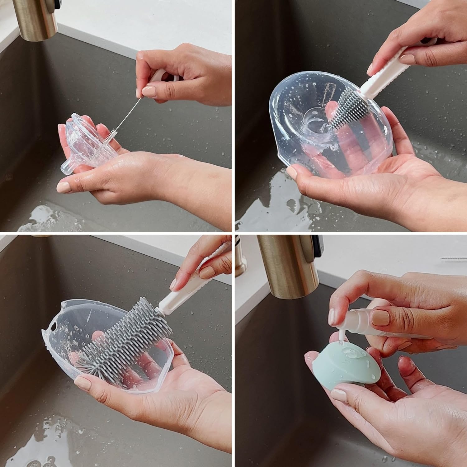 Willow Travel Cleaning Kit & Drying Rack - 5-Pack Cleaning Rack and Brushes for Breast Pump Parts and Bottles - Breastfeeding Essential