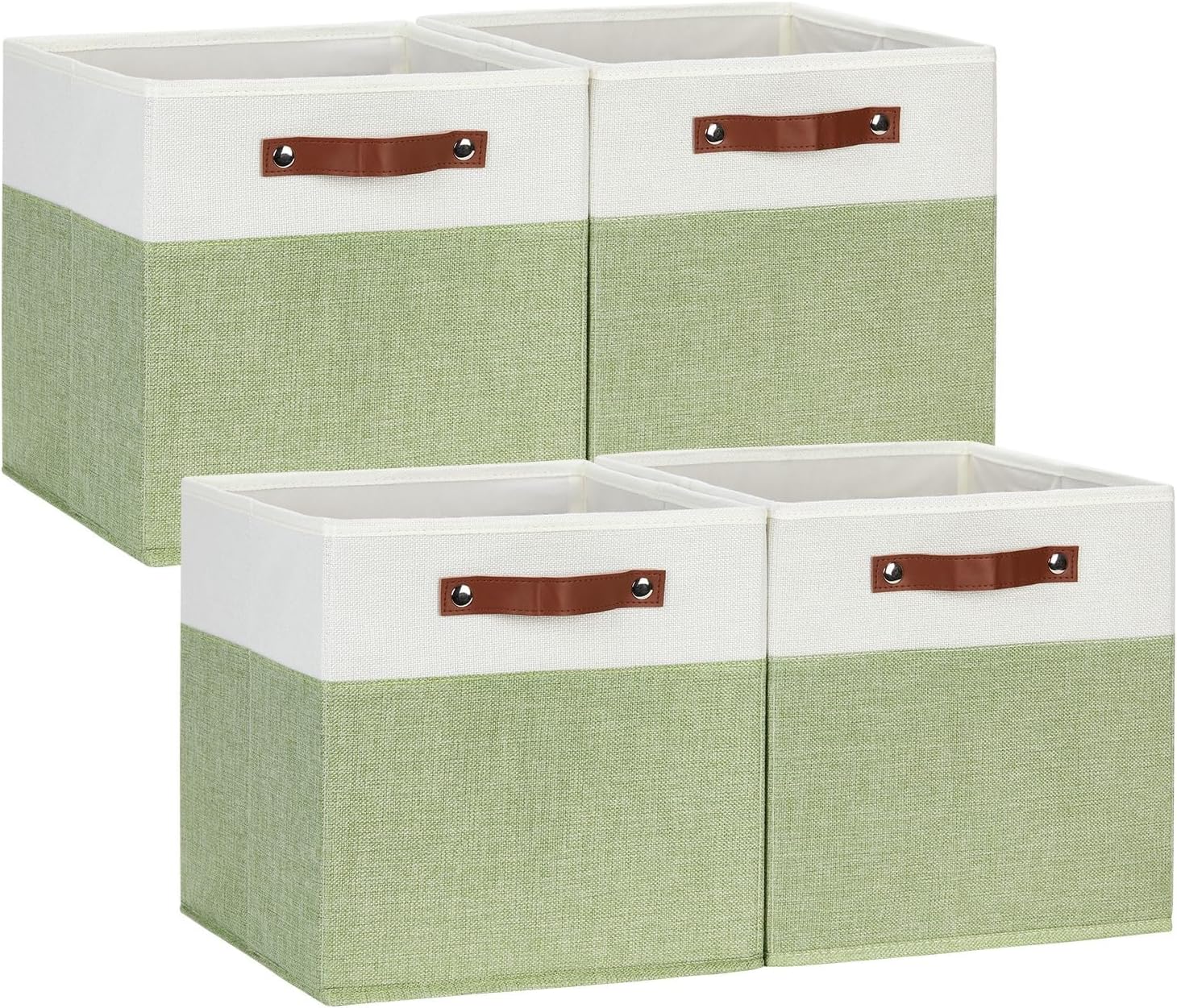 DULLEMELO Fabric Storage Cubes, 12x12 Storage Cube Bins for Organizing, Foldable Storage Baskets Square Cloth Bins for Cube Storage, Cube Organizer for Storage,White&Green