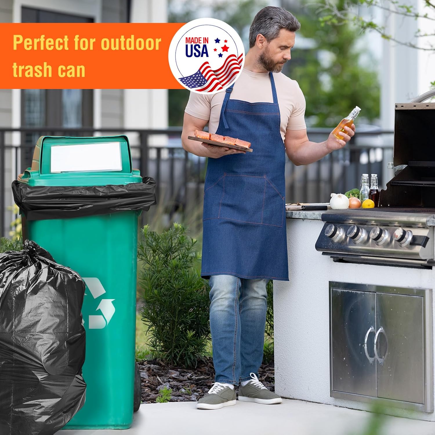 Delxo 55-60 Gallon Black Trash Bags, 100 Count – 0.9 Mil Medium Duty Garbage Bags, Thick, Durable & Puncture-Resistant Plastic, Perforated Design – Made in USA for Kitchen, Yard, Office & Party