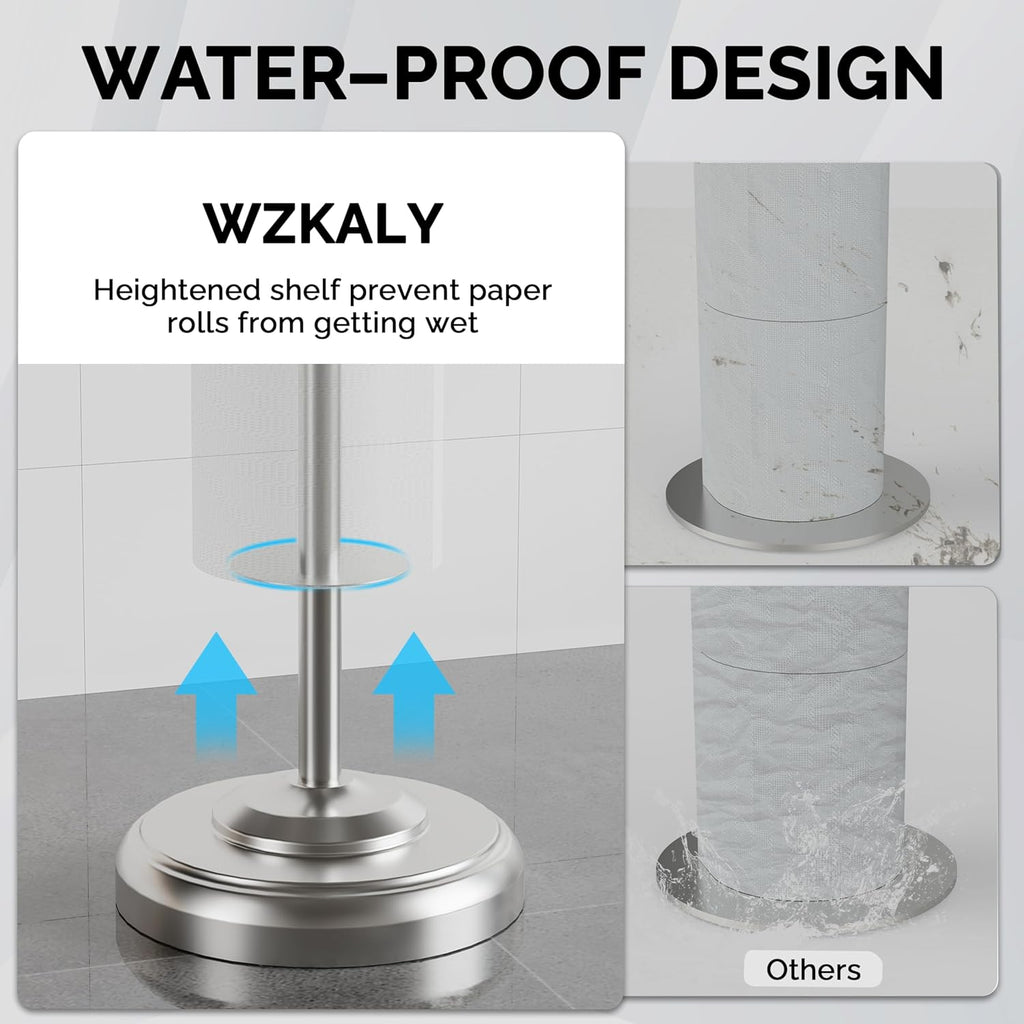 Toilet Paper Holder Stand with Storage – 4 Extra Rolls –Brushed Nickel Toilet Paper Holder for Bathroom – Sturdy Base, Classic Retro Style, Space-Saving Bathroom Storage Organizer, Sliver