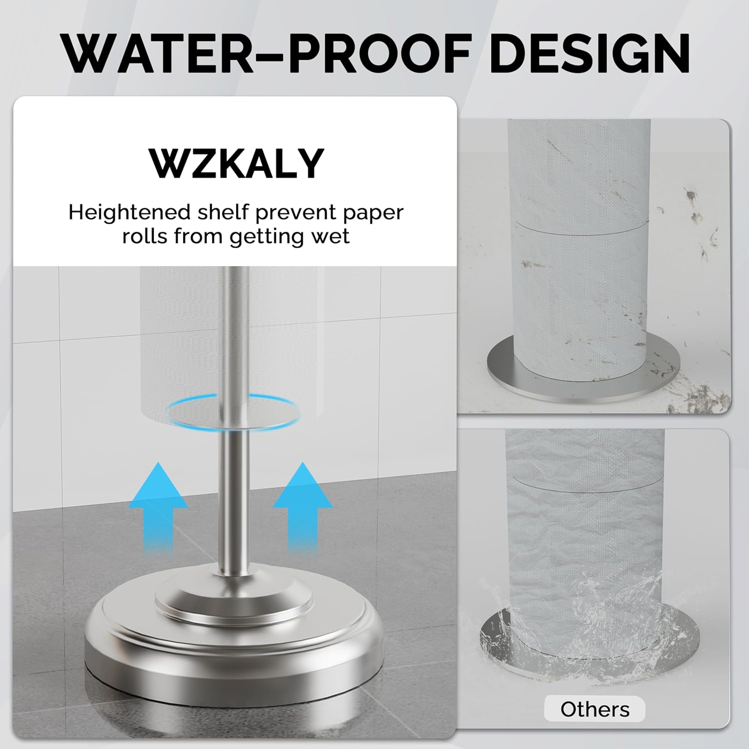 Toilet Paper Holder Stand with Storage – 4 Extra Rolls –Brushed Nickel Toilet Paper Holder for Bathroom – Sturdy Base, Classic Retro Style, Space-Saving Bathroom Storage Organizer, Sliver