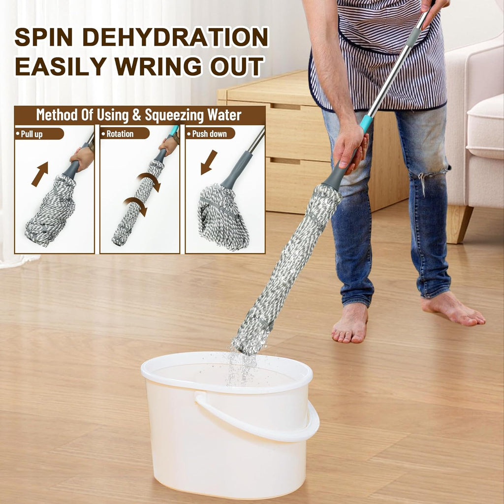 Self Wringing Mop Floor Cleaning, Easy Squeeze Twist Mop, Heavy Duty Wet Mops for Cleaning Hardwood Tile Vinyl Laminate Floors (Gray- 2 Head)