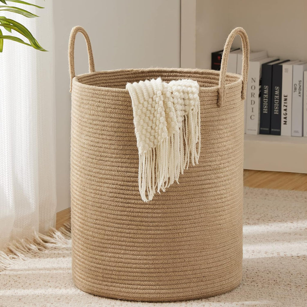 Jute Rope Woven Laundry Hamper Basket by YOUDENOVA, 72L Tall Luandry Basket, Baby Nursery Hamper for Blanket Storage in Bedroom-Large-Jute