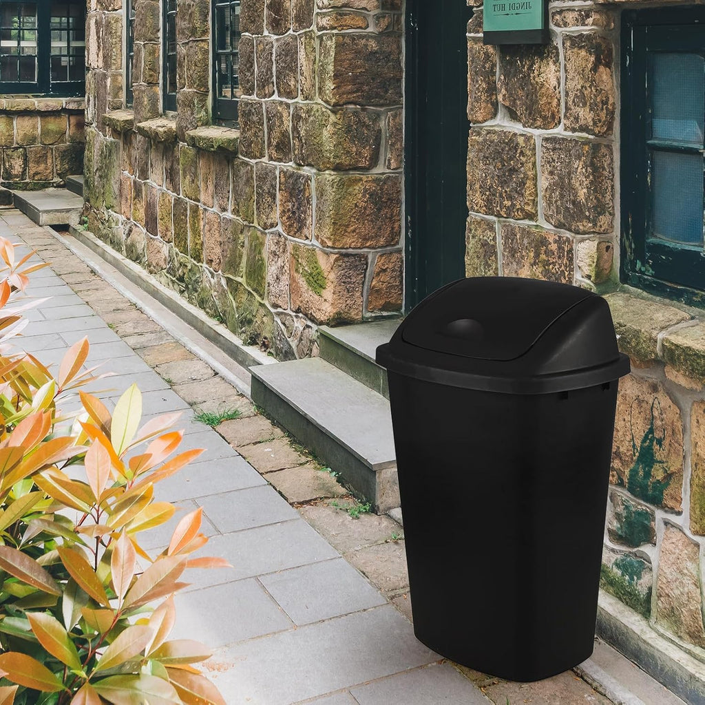 13 Gallon / 50 L Swing Lid Tall Kitchen Trash Can, 4-Pack, Restaurants, Garage, Classroom, Office Garbage Bins, Black
