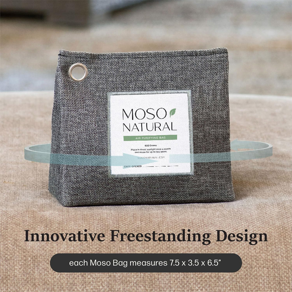 Moso Natural Air Purifying Bag 600g (21oz) Premium Bamboo Charcoal Odor Absorber | Room Deodorizer for Large Spaces, Bedroom, Kitchen, Basement | Pet Odor Eliminator for Home | Unscented (5 Pack)