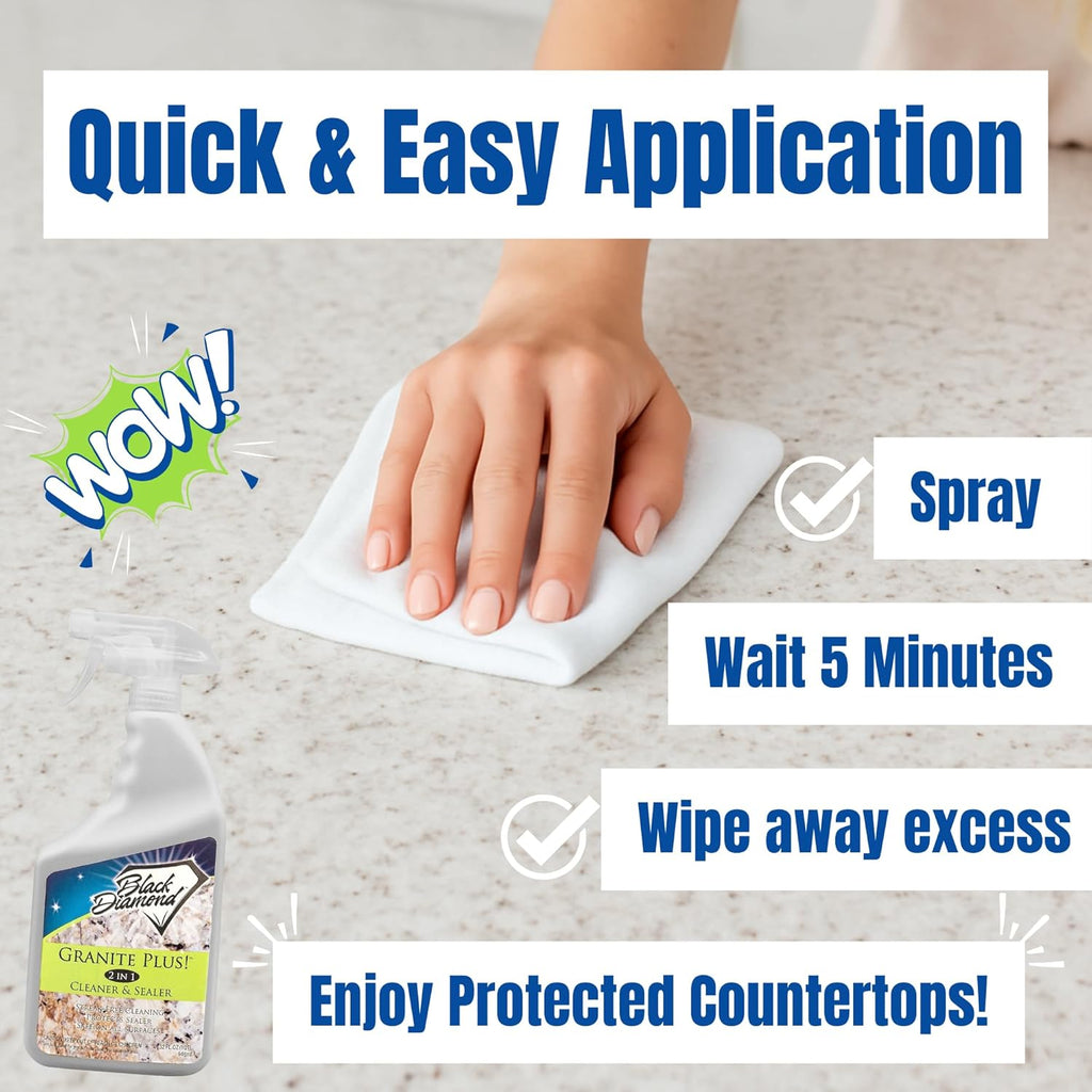 Black Diamond Stoneworks GRANITE PLUS! 2 in 1 Cleaner & Sealer for Granite, Marble, Travertine, Limestone, Ready to Use! (1-Gallon)