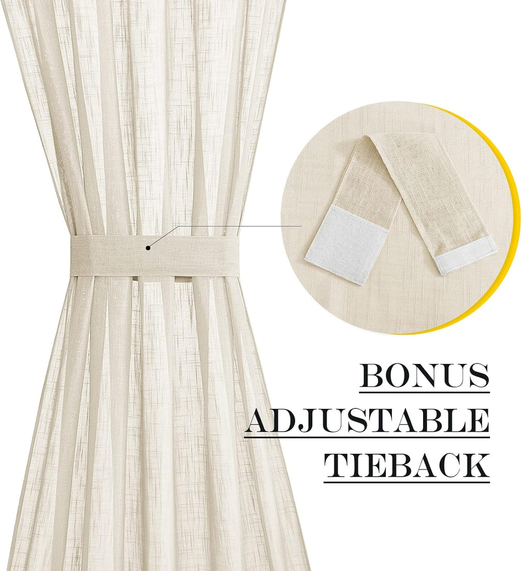 NICETOWN 80 Inches Length Door Curtains with Tieback for Window, Farmhouse Linen Texture Sidelight Semi-Sheer Window Covering French Door Curtains for Closet Doorway, 1 Panel, 26" Wide, Bieg