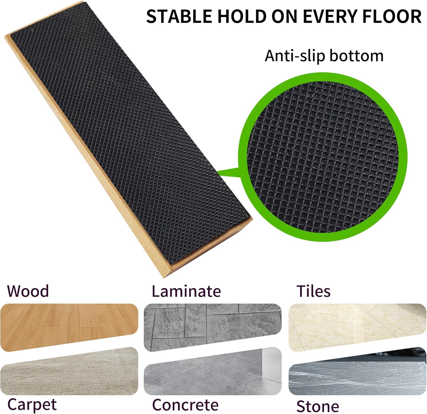 4 Pack Wooden Door Stop - Non-Slip Door Stoppers for Floor - Door Wedges for All Door Types and Surfaces - Each Door Stopper 2inch Thick, 6.3inch Long with Rubber