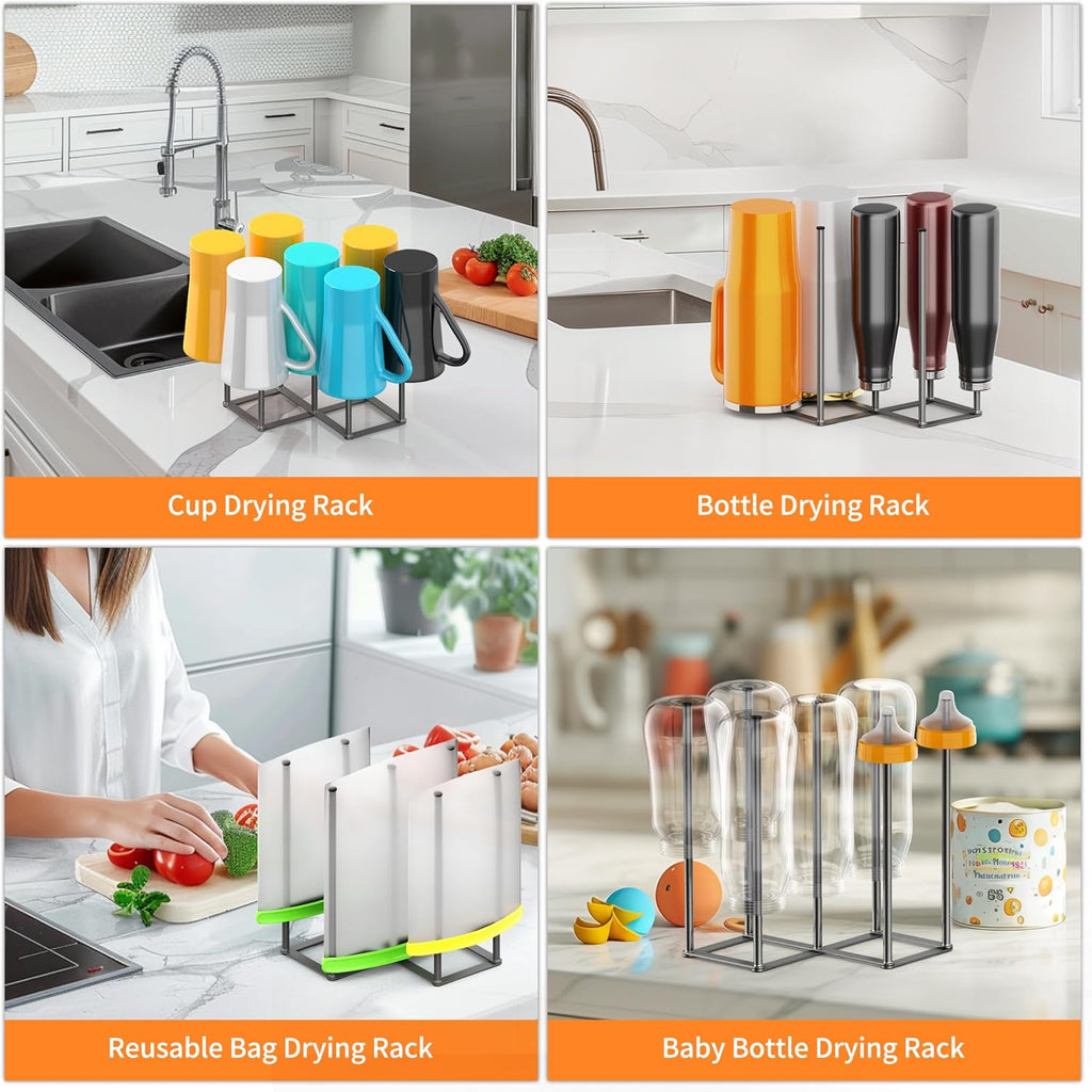 Foldable Bottle Drying Rack, Baby Bottle Drying Rack, Collapsible Cup Draining Holder, Retractable Reusable Storage Bag Dryer with Non-Slip Bottom - Stainless Steels (Starlight Gray)