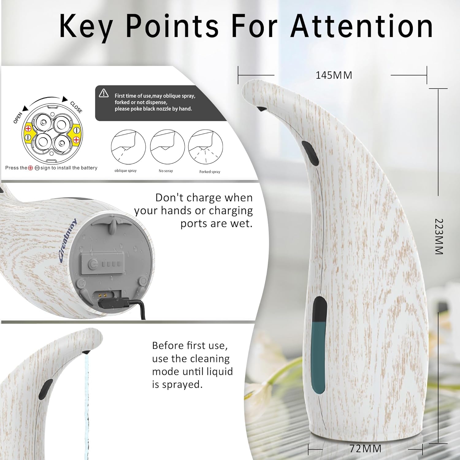 Adjustable Automatic Soap Dispenser Touchless, 4 Adjustable Levels Touchless Sensor Liquid Soap Pump Dispenser，300ml Rechargeable Magnetic Charging Hand Soap Dispenser for Kitchen，Bathroom