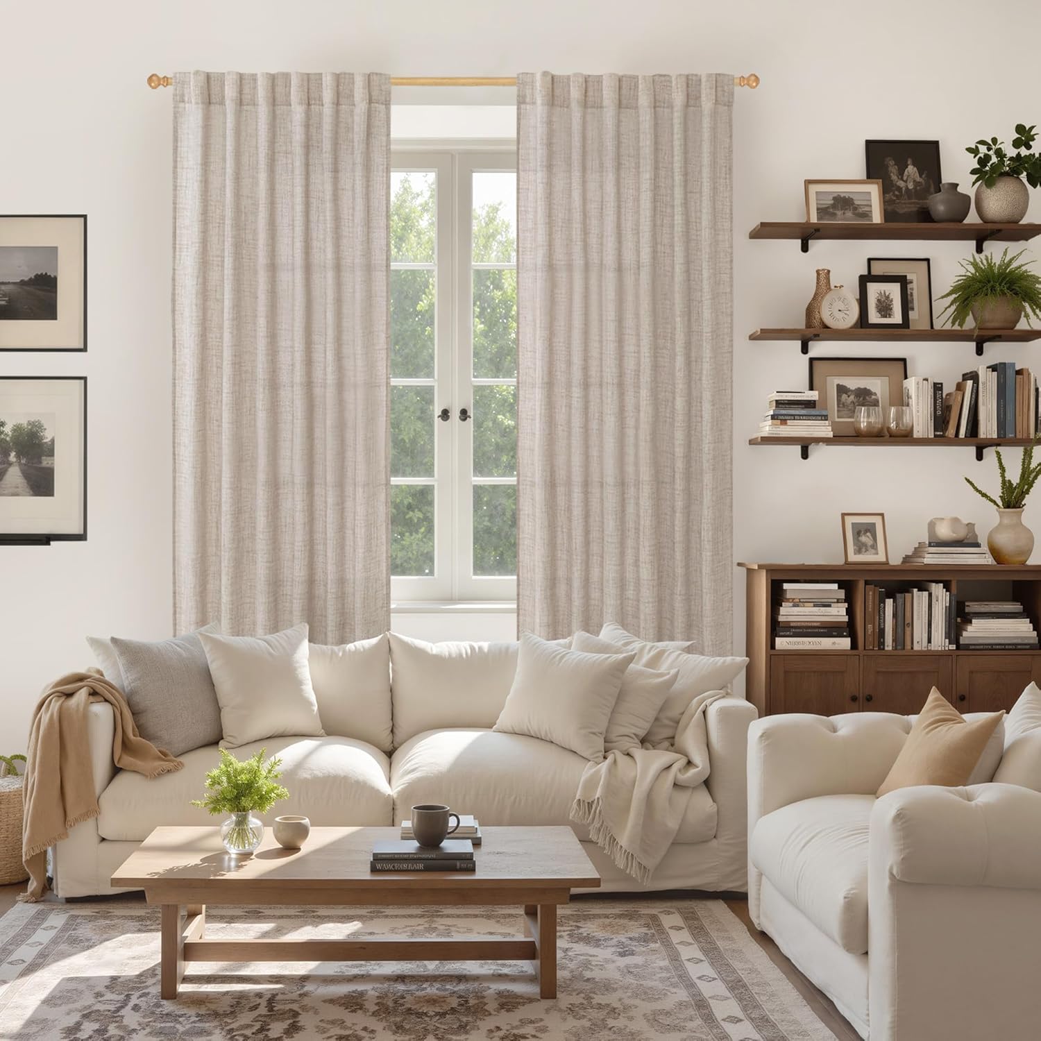 YoungsTex Linen Curtains Floor Length 102 Inch Long for Living Room Back Tab and Rod Pocket Light Filtering Window Drapes for Dining Room Bedroom, 52 X 102 Inch, 2 Panels