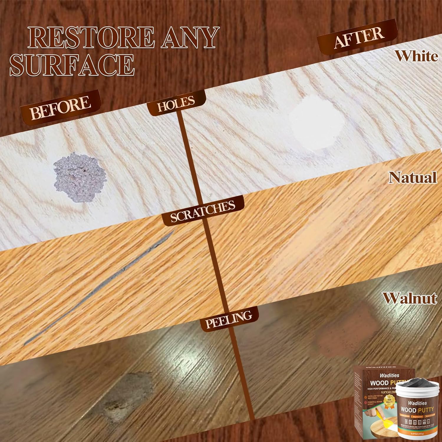 Black Wood Filler, Black Wood Putty, Paintable Stainable Wood Repair Putty, 9.87 Ounce Wood Furniture Repair kit, Quickly Repair Wood Cracks and Holes on Wooden Floor Furniture (Black)