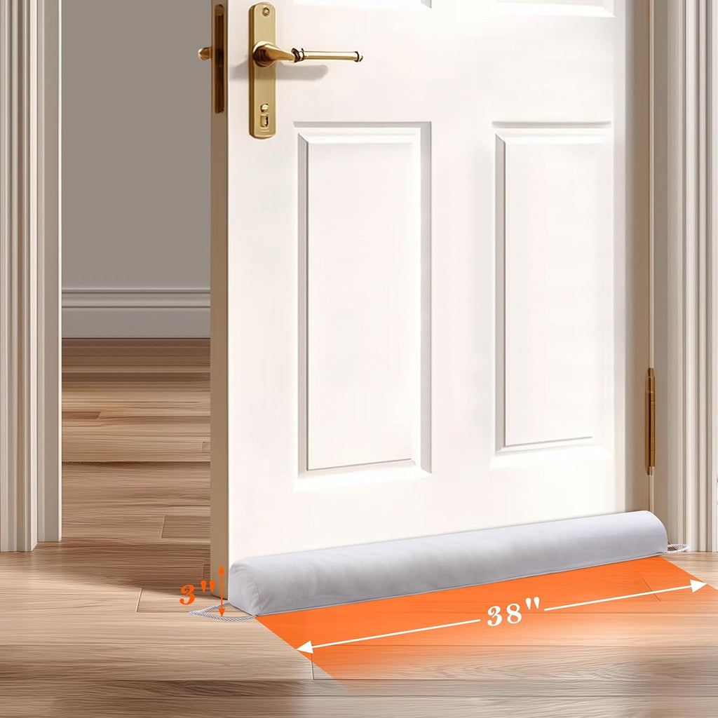 Sunolga 38" Door Draft Stopper Blocks Hot and Cold Air with Removable Washable Cover for Gaps Up to 3", All-Season Seal for Noise, Door Sweep for Bottom of Door and Window, Home Essentials, White