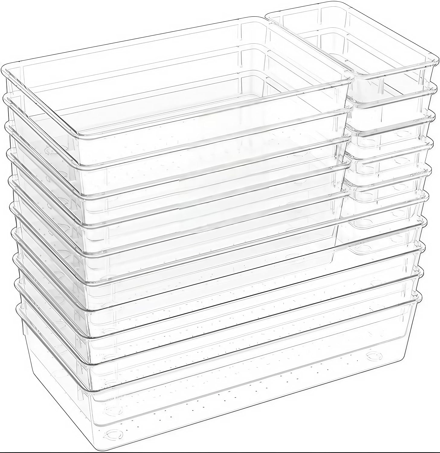 15-Pack Clear Drawer Organizer Set – Multi-Size Acrylic Storage Bins for Kitchen, Makeup, Office & Bathroom – Stackable Plastic Trays for Home, Desk & Vanity Organization