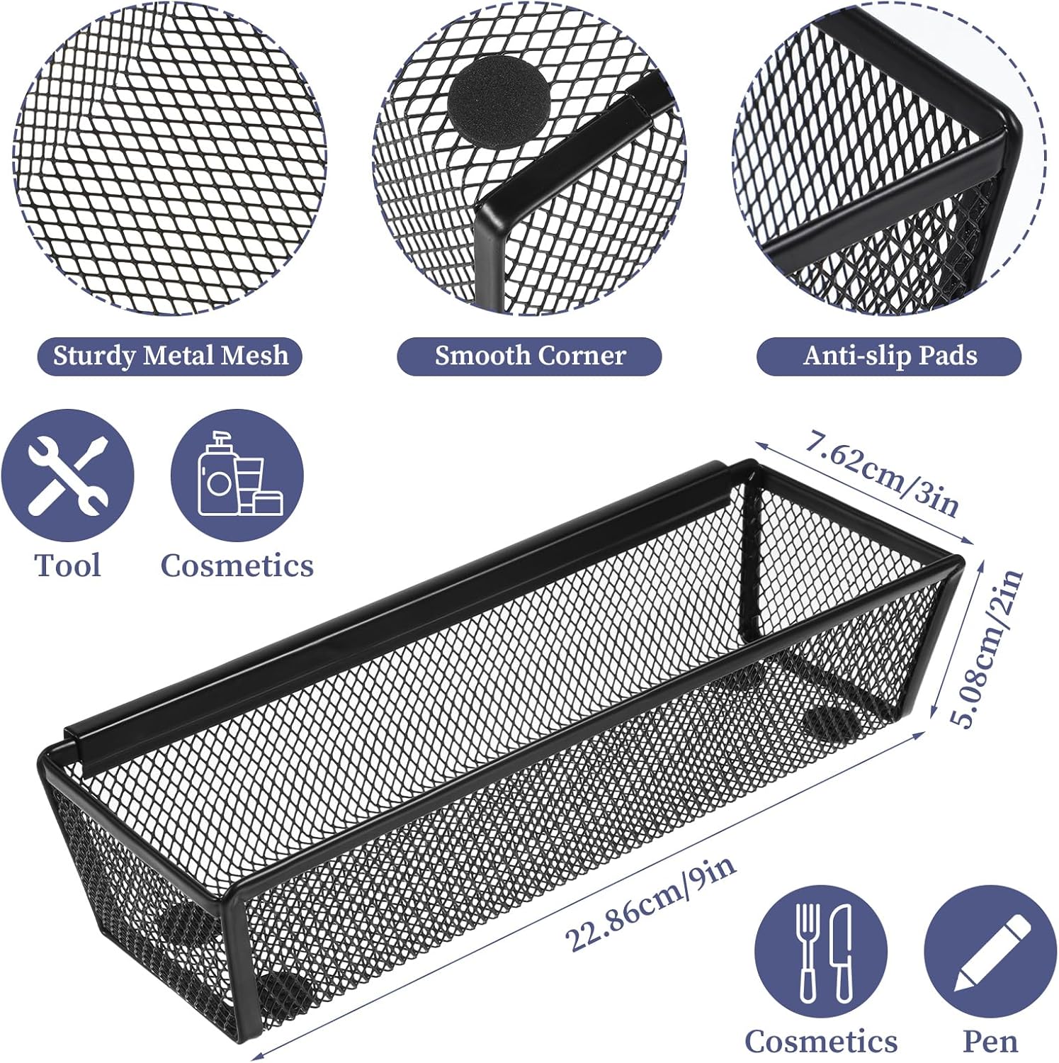 10 Pack Silverware Drawer Organizer 9 x 3 x 2 Inch Mesh Utensil Organizer for Kitchen Drawers with Interlocking Arm for Flatware Knives Spoons Fork Cosmetic Utensil Tabletop Storage Tray