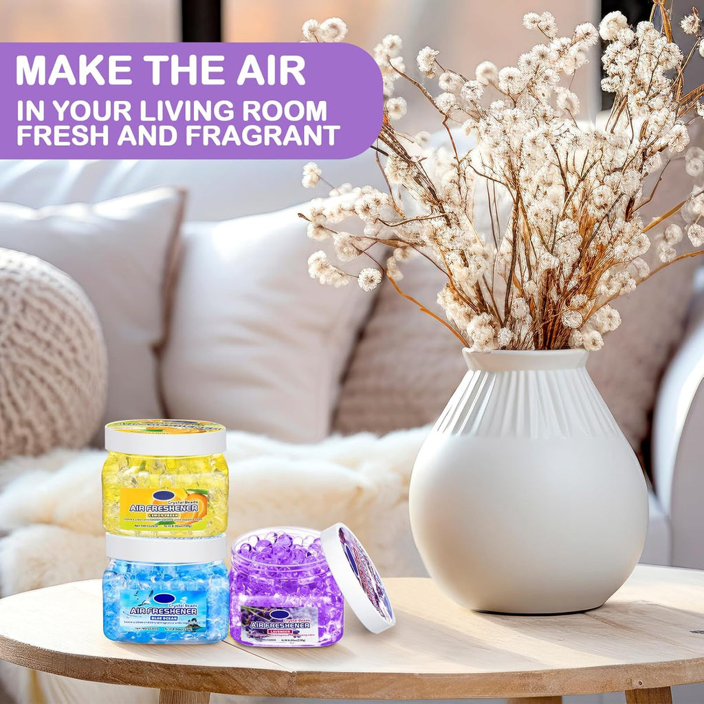 6 Pcs Air Freshener Gel Beads Bulk Odor Eliminator Beads Odor Removing Gel for Home, Bathrooms, Cars, Boats, RVs, Pet Areas, Room, Toilet 8 oz (Blue Ocean, Yellow Lemon, Purple Lavender)