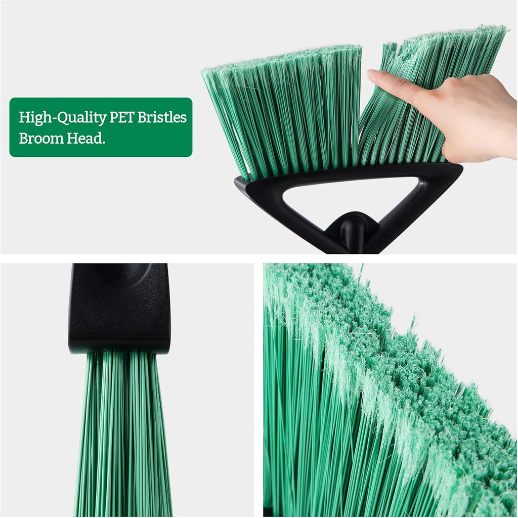 Eyliden Broom, Angle Broom with 57" Long Handle | Fit Heavy-Duty Cleaning, Also Works Well Fine Dust | Commercial Outdoor Indoor Sweeper for Courtyard Sidewalk Deck Kitchen Lobby Garage, Green
