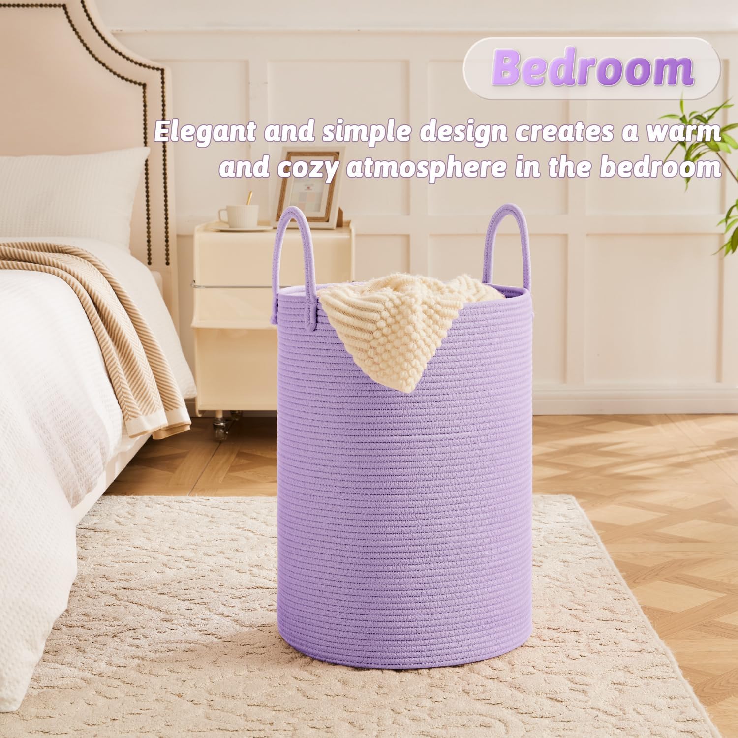 Laundry Basket,Woven Cotton Rope Laundry Hamper,60L for Decorative Storage of Dirty Clothes,Toys and Blankets in Bathroom,Baby Room and Living Room