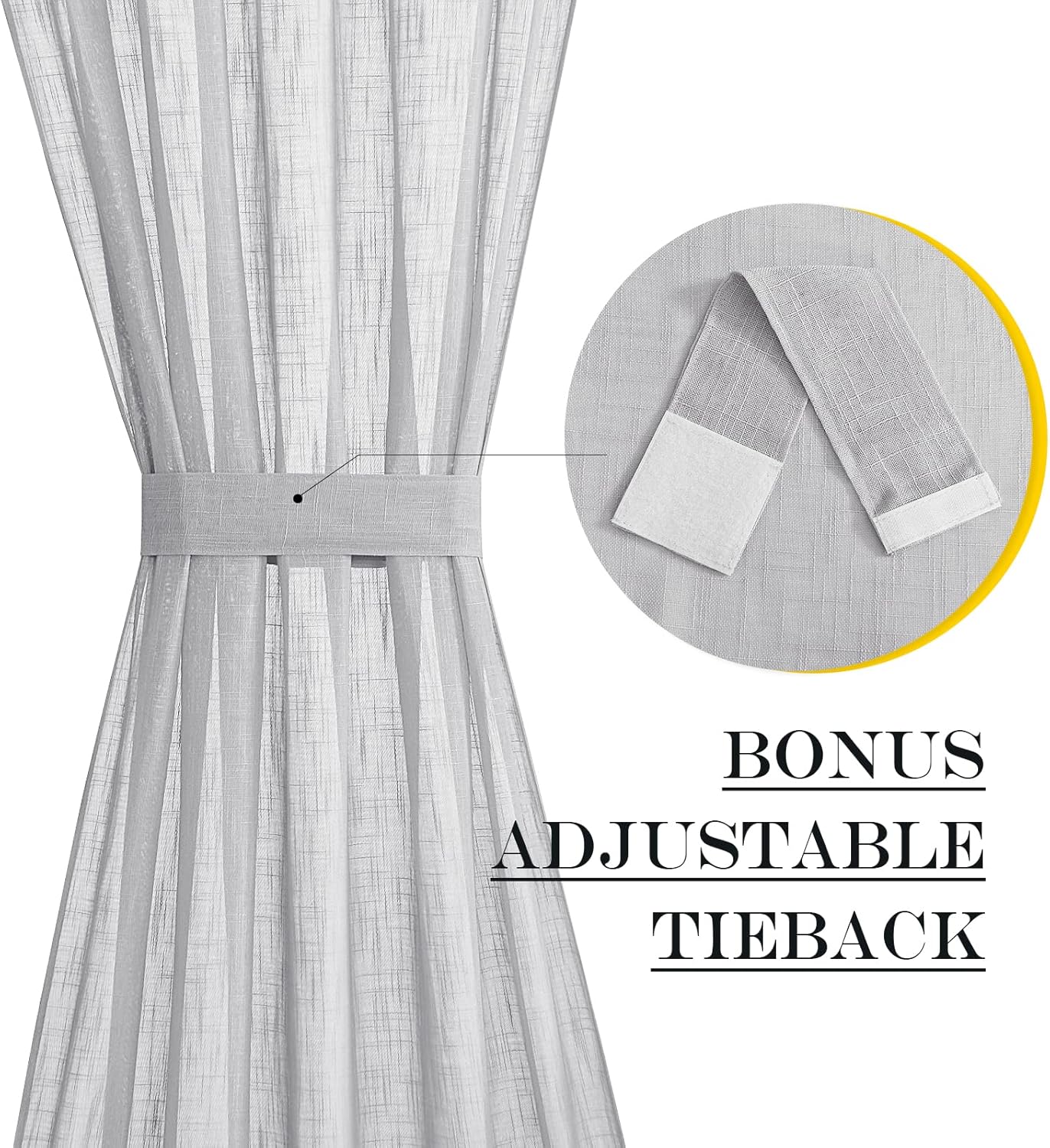 NICETOWN Side Door Window Curtains for Front French Door Curtain for Small Window Sidelight, Sheer Rod Pocket Kitchen Curtains with Tieback, 1 Panel, Light Grey, 26" W x 64" L