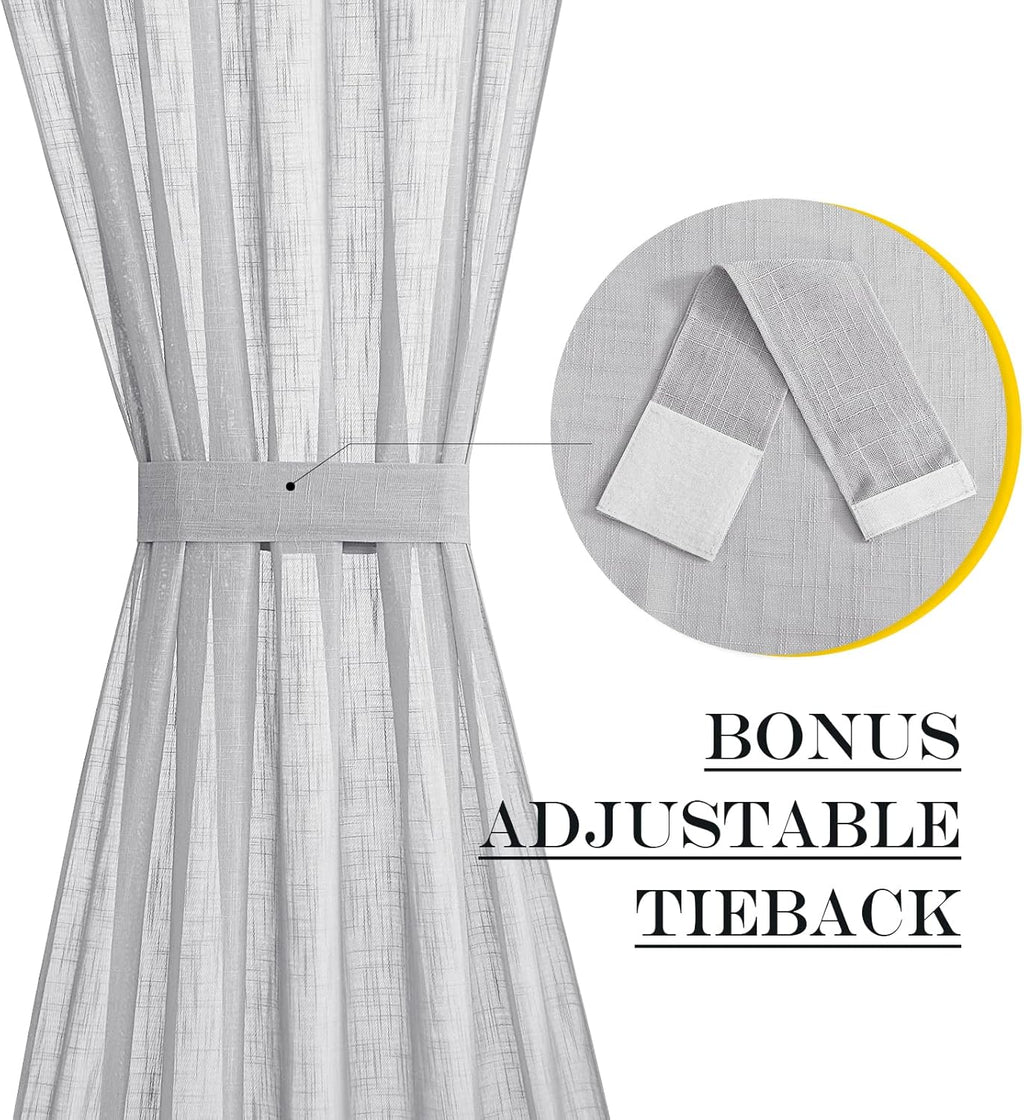NICETOWN Sheer Door Curtains forWindow 80 Inches Long, Privacy French Door Curtains Light Filtering Window Covering for Patio Glass Front with Tieback, W36 x L80, 1 Panel, Dark Grey