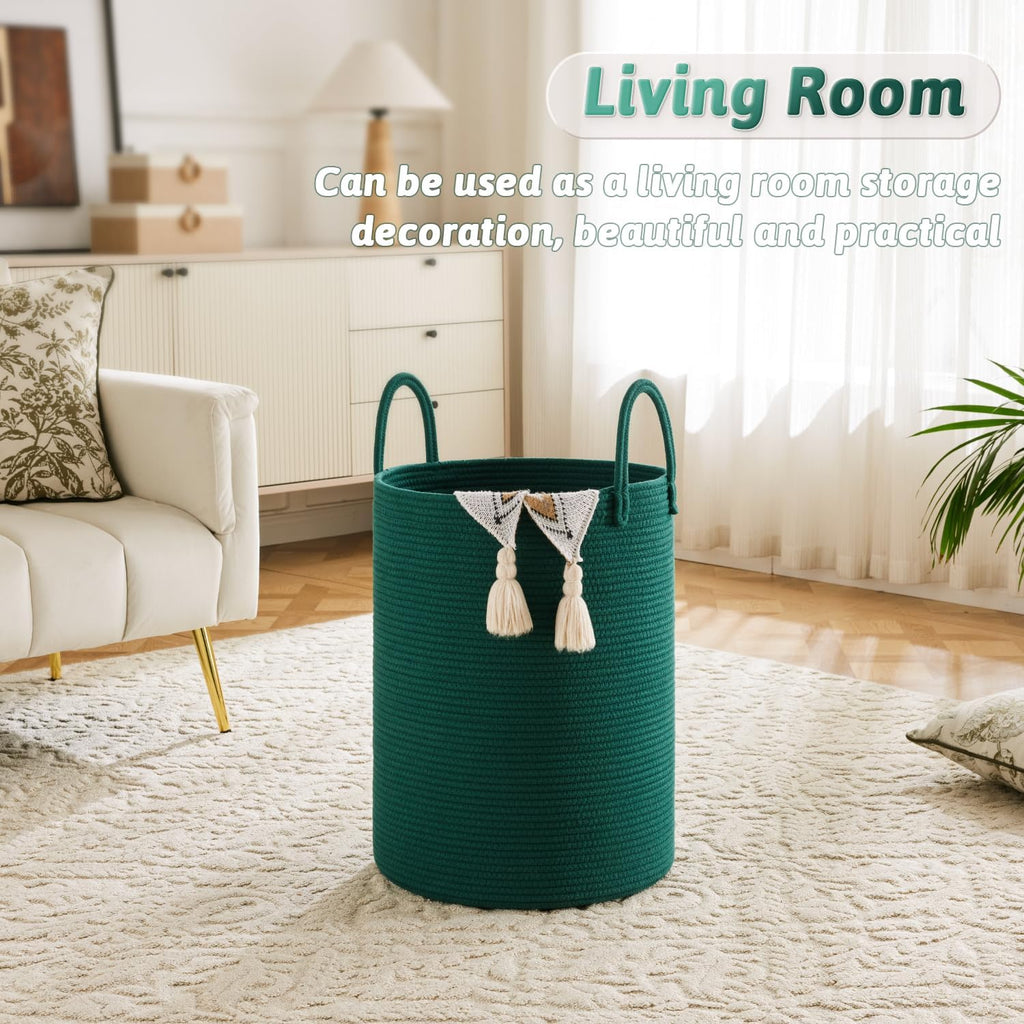 Laundry Basket,Woven Cotton Rope Laundry Hamper,60L for Decorative Storage of Dirty Clothes,Toys and Blankets in Bathroom,Baby Room and Living Room