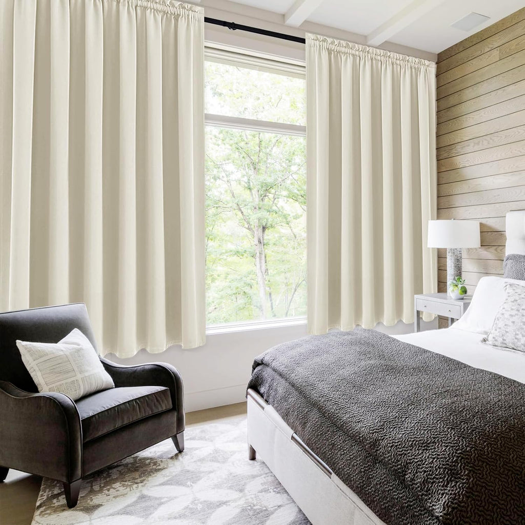 DWCN Blackout Curtains for Living Room Thermal Insulated, Energy Saving & Noise Reducing Bedroom Curtains, Light Beige, W 70x L 72 Inch, Set of 2 Rod Pocket Curtain Panels