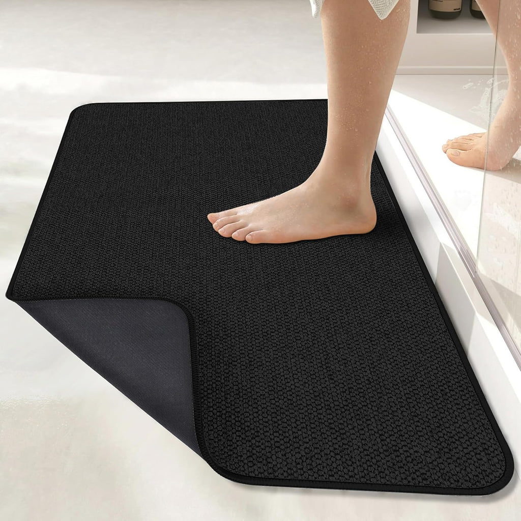 Bath Mat,Ultra Thin Bathroom Rugs,Rubber Bath Mats for Bathroom,No Slip Bath Rugs,Quick Dry,Machine Washable,Low Pile,Absorbent,Shower Outside,Sink,Home Decor Accessories.Black,1'5"x2'3"(17x27inch)