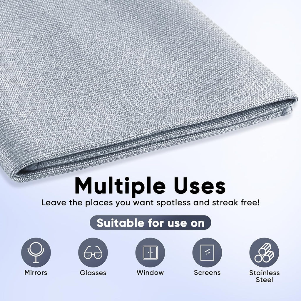 HOMEXCEL Microfiber Glass Cleaning Cloth 12 PK, Lint Free Streak Free, Reusable Cleaning Cloth for Cleaning Windows, Glasses, Mirrors, Screens, Stainless Steel, and More Grey-12”×12”