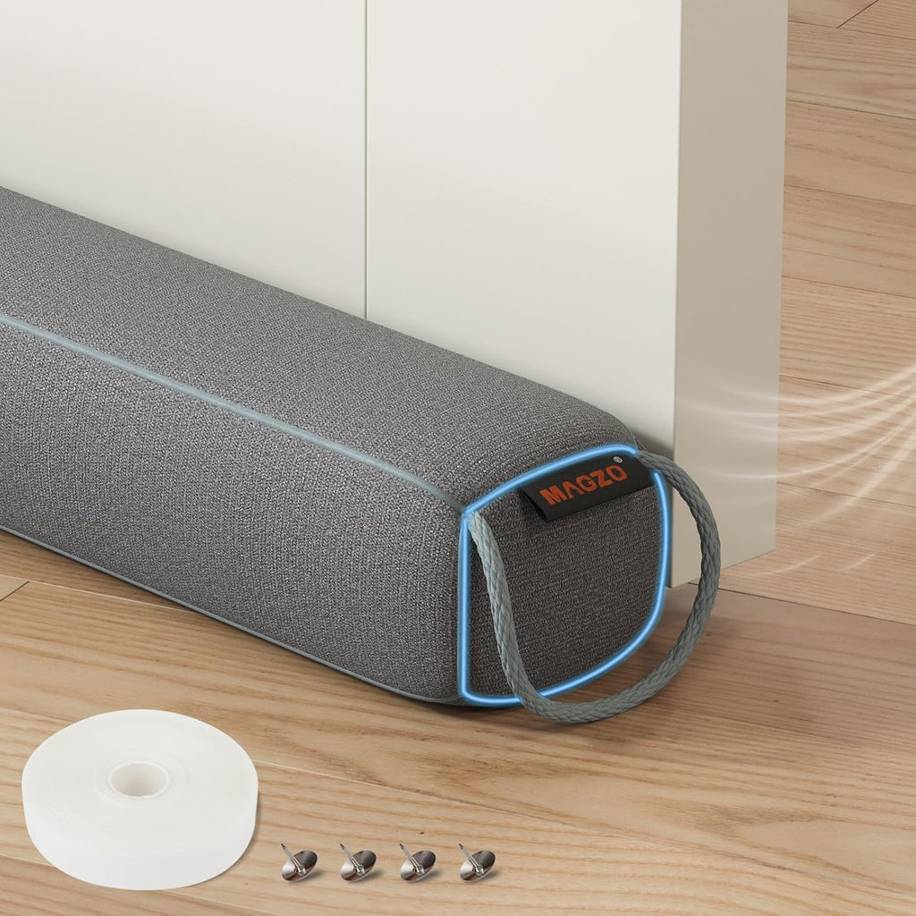 MAGZO Door Draft Stopper 36 Inches, Weighted Rectangle Door Snake for Winter Noise Blocker with Hook Loops,Gray