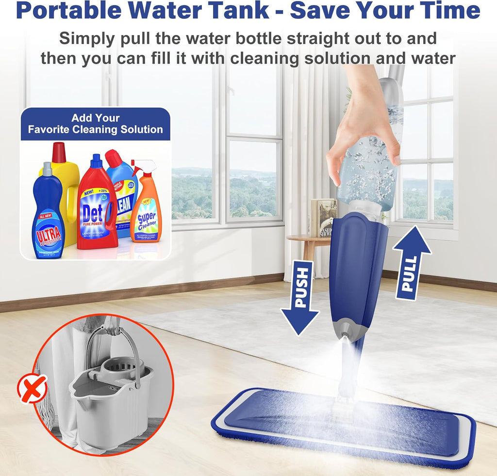 Microfiber Spray Mop for Floors Cleaning: Wet Dry Hardwood Floor Mops with 3 Washable Pads for Swiffer Powermop - Flat Mop with Sprayer for Tile Wood Laminate Vinyl Marble Floor