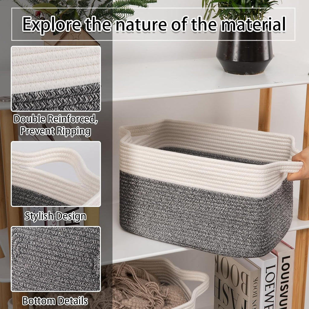 OIAHOMY 3 Pack Storage Basket for Organizing, 13''X9.85''X8.7'' Woven Storage Bins with Handles, toy organizers,Stylish Room Decor, Black variegated