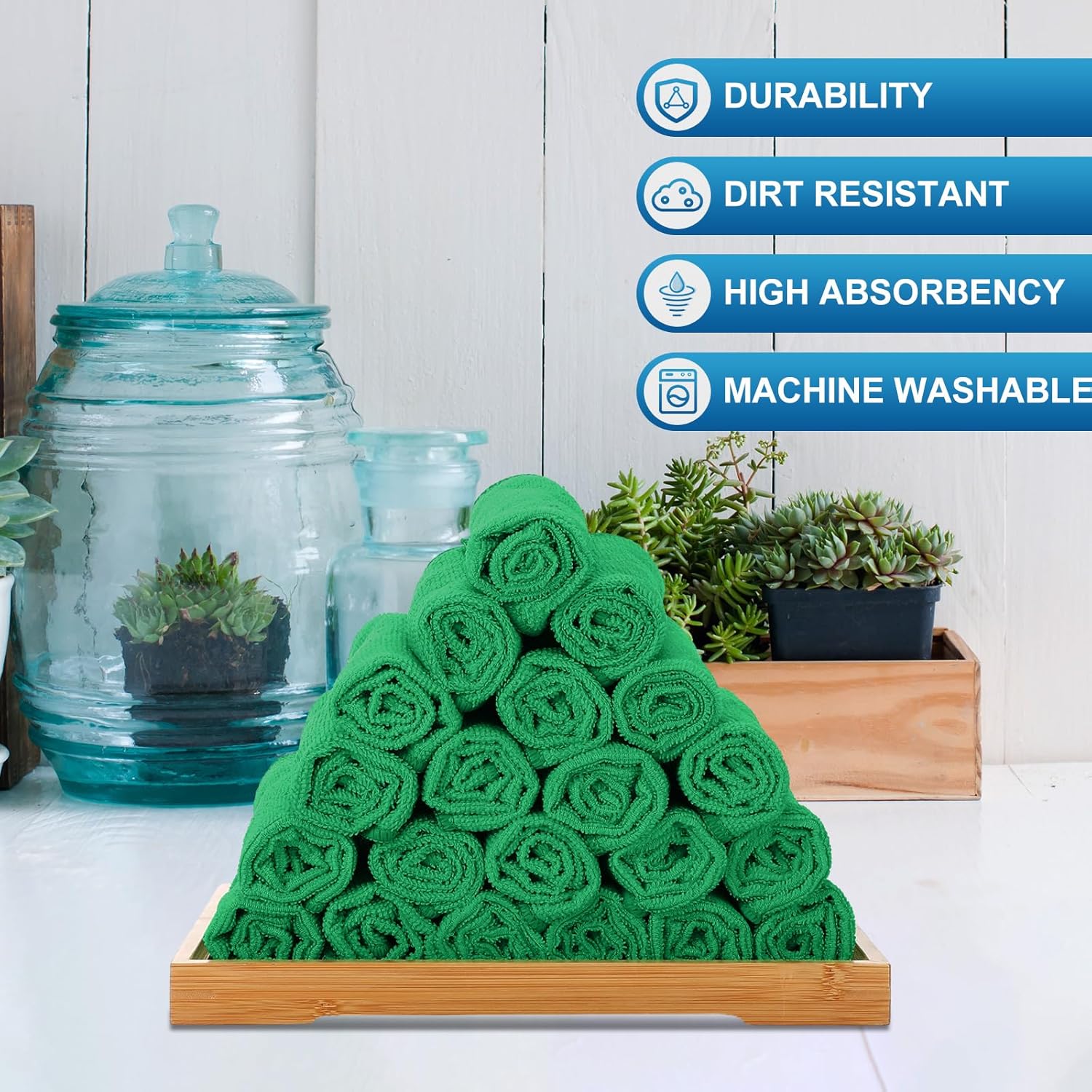 Tenare 100 Pack 12'' x 12'' Microfiber Cleaning Cloths Reusable Cleaning Rags Bulk Microfiber Towels Softer Highly Absorbent Washcloths for House Kitchen Car Window(Green)