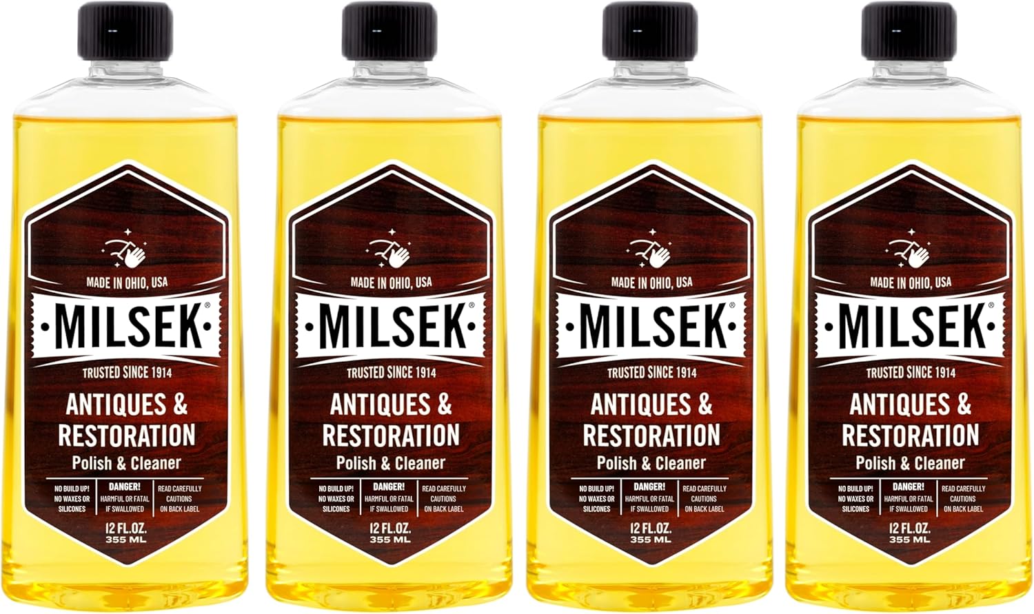 Milsek Antiques & Restoration Polish & Cleaner - Home Essential Cleaning Supplies for Home Improvement of any Wood Antiques or Heirlooms - 12 Fl Oz (Pack of 4)